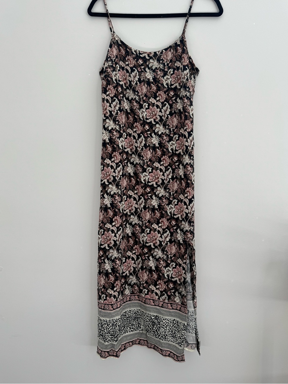 Mango Black Maxi Slip Dress with Dusty Rose Floral Print
